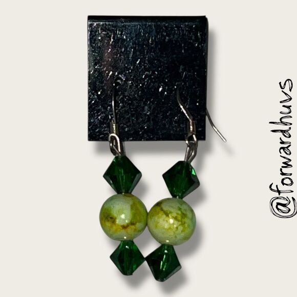 Bundle Sale 3 for $15 | Handmade Green & Yellow Marbled Bead Earrings - Picture 5 of 6
